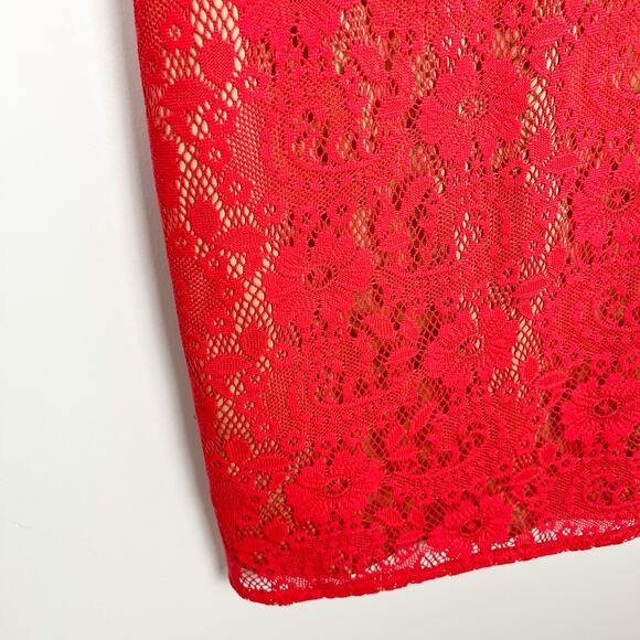 Adrianna Papell Red Coral Lace Sheath Midi Knee Length Cocktail Dress Size US 4 - Picture 3 of 8